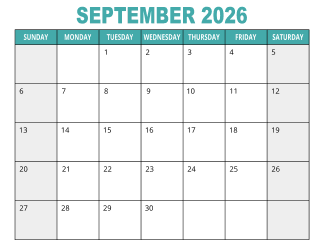 1. Free printable calendar, September 2026, Landscape. Free, printable, monthly, calendar, pdf, png, print, download.