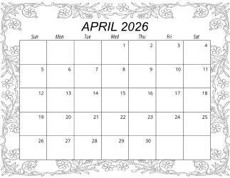 6. Free printable monthly calendar, April 2026, Landscape. Free, printable, monthly, calendar, pdf, png, print, download.