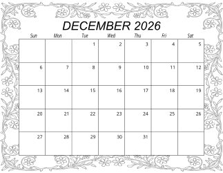 6. Free printable monthly calendar, December 2026, Landscape. Free, printable, monthly, calendar, pdf, png, print, download.