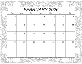 6. Free printable monthly calendar, February 2026, Landscape. Free, printable, monthly, calendar, pdf, png, print, download.