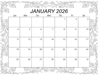 6. Free printable monthly calendar, January 2026, Landscape. Free, printable, monthly, calendar, pdf, png, print, download.