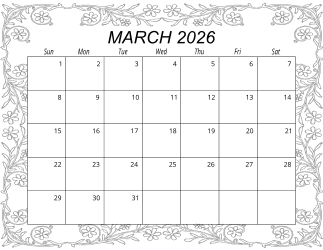6. Free printable monthly calendar, March 2026, Landscape. Free, printable, monthly, calendar, pdf, png, print, download.
