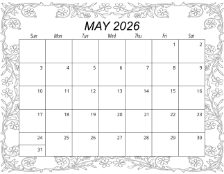 6. Free printable monthly calendar, May 2026, Landscape. Free, printable, monthly, calendar, pdf, png, print, download.