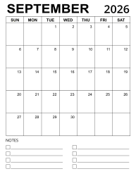 5. Printable calendar template, September 2026, Portrait. Free, printable, monthly, calendar, pdf, png, print, download.