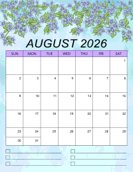 2. Printable monthly calendar, August 2026, Portrait. Free, printable, monthly, calendar, pdf, png, print, download.