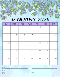 2. Printable monthly calendar, January 2026, Portrait. Free, printable, monthly, calendar, pdf, png, print, download.