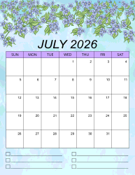 2. Printable monthly calendar, July 2026, Portrait. Free, printable, monthly, calendar, pdf, png, print, download.