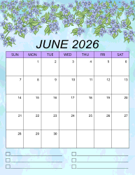 2. Printable monthly calendar, June 2026, Portrait. Free, printable, monthly, calendar, pdf, png, print, download.