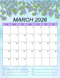 2. Printable monthly calendar, March 2026, Portrait. Free, printable, monthly, calendar, pdf, png, print, download.