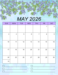 2. Printable monthly calendar, May 2026, Portrait. Free, printable, monthly, calendar, pdf, png, print, download.