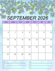 2. Printable monthly calendar, September 2026, Portrait. Free, printable, monthly, calendar, pdf, png, print, download.