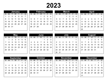 3. Printable 2023 Calendar. Landscape. Free, printable, template, calendar, year, yearly, pdf, png, svg, print, download.