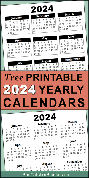 Printable calendar 2024, yearly, DIY, free, calendar, blank, template, PDF, PNG, SVG, print, download.