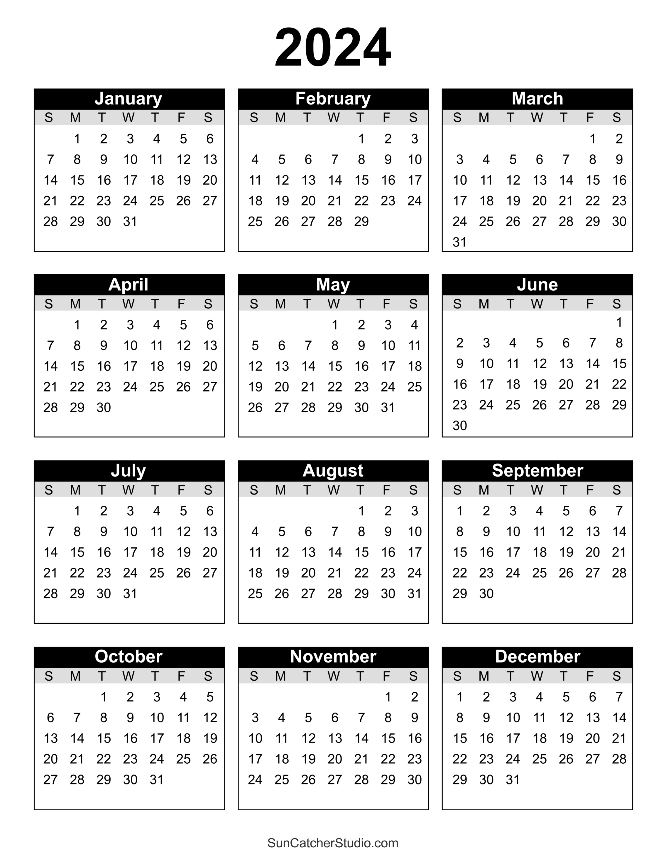 Free Printable 2024 Yearly Calendar – Diy Projects, Patterns, Monograms 
