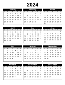1. Printable calendar 2024. Portrait. Free, printable, template, calendar, year, yearly, pdf, png, svg, print, download.