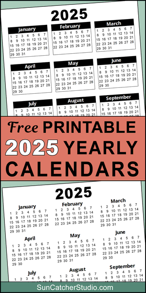 Printable calendar 2025, yearly, DIY, free, calendar, blank, template, PDF, PNG, SVG, print, download.