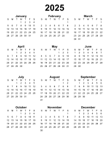 2. Free printable calendar 2025. Portrait. Free, printable, template, calendar, year, yearly, pdf, png, svg, print, download.