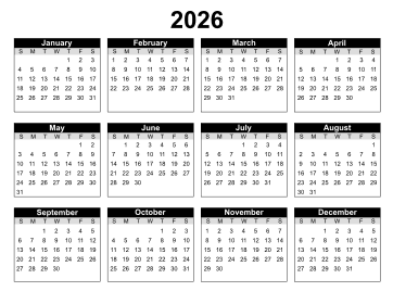 3. Printable 2026 Calendar. Landscape. Free, printable, template, calendar, year, yearly, pdf, png, svg, print, download.