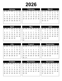 1. Printable calendar 2026. Portrait. Free, printable, template, calendar, year, yearly, pdf, png, svg, print, download.
