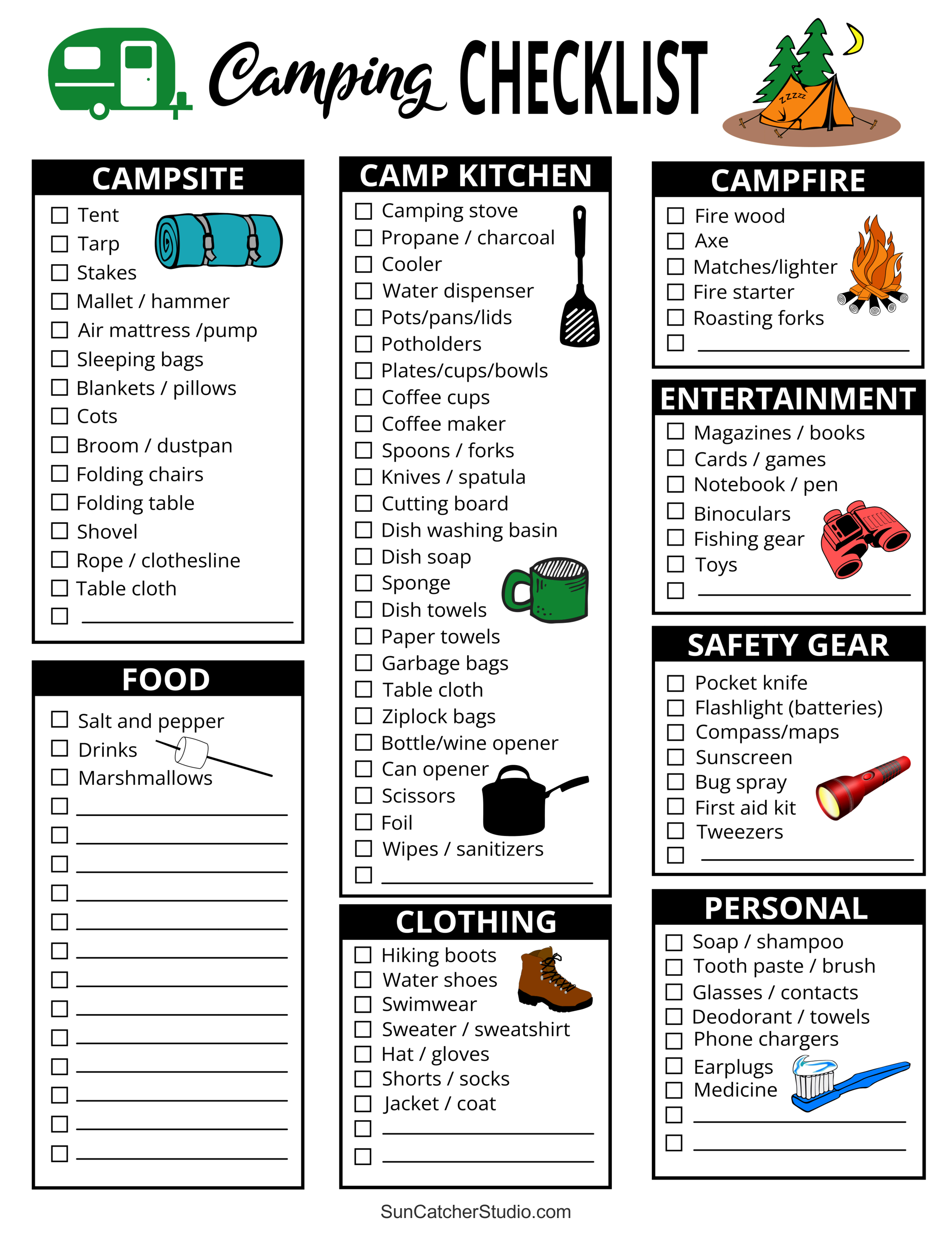 Camping Checklist (Camping Essentials & Meals) – DIY Projects, Patterns ...