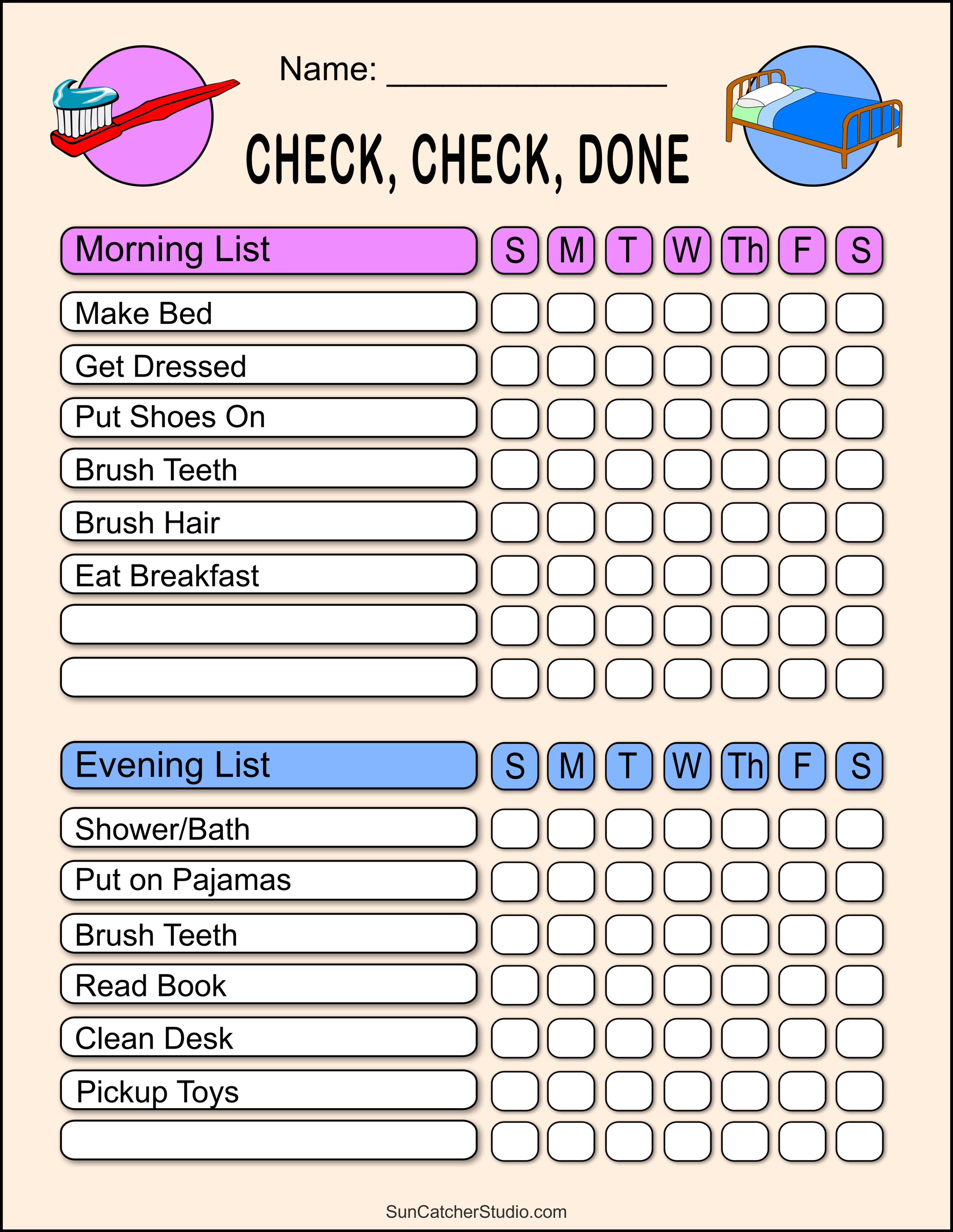 Chore Charts Printable Editable Daily Weekly Templates DIY Projects Patterns Monograms 