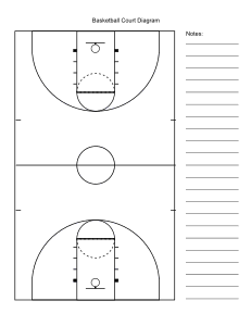7. Printable basketball court template. High school / Portrait. Basketball court, diagram, layout, drawing, outline, template, blank, free, printable, pdf, field, worksheet, sheet, paper, png, print, download.