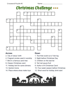Printable Christmas Crossword Puzzle for Adults. Level: Advanced. Crossword puzzle, Christmas, printable, free, answers, worksheet, classroom use, large print, PDF.