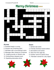Advanced Christmas Crossword Puzzle. Level: Challenging. Crossword puzzle, Christmas, printable, free, answers, worksheet, classroom use, large print, PDF.