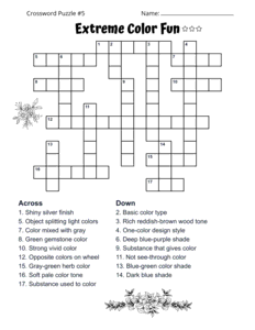 Printable Colors Crossword Puzzle for Adults. Level: Advanced. Crossword puzzle, Colors, printable, free, answers, worksheet, classroom use, large print, PDF.