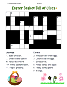 Free Printable Easter Crossword Puzzle. Level: Easy. Crossword puzzle, Easter, printable, free, answers, worksheet, classroom use, large print, PDF.