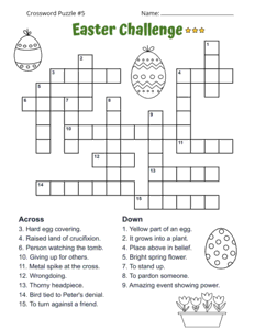 Printable Easter Crossword Puzzle for Adults. Level: Advanced. Crossword puzzle, Easter, printable, free, answers, worksheet, classroom use, large print, PDF.