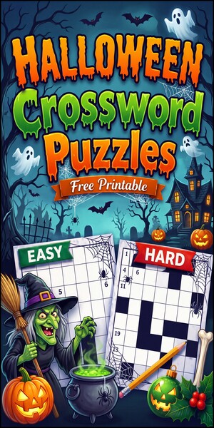 Halloween crossword puzzles, free, printable, Halloween, answers, worksheet, DIY, classroom use, large print, PDF.