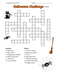 Printable Halloween Crossword Puzzle for Adults. Level: Advanced. Crossword puzzle, Halloween, printable, free, answers, worksheet, classroom use, large print, PDF.