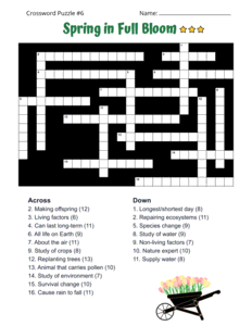 Advanced Spring Crossword Puzzle. Level: Challenging. Crossword puzzle, spring, printable, free, answers, worksheet, classroom use, large print, PDF.