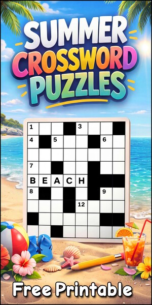 Summer crossword puzzles, free, printable, summer, answers, worksheet, DIY, classroom use, large print, PDF.