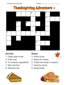 Free Printable Thanksgiving Crossword Puzzle. Level: Easy. Crossword puzzle, Thanksgiving, printable, free, answers, worksheet, classroom use, large print, PDF.