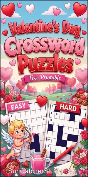 Valentine's Day crossword puzzles, free, printable, Valentine, answers, worksheet, DIY, classroom use, large print, PDF.