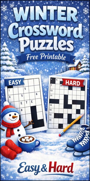 Winter crossword puzzles, free, printable, winter, answers, worksheet, DIY, classroom use, large print, PDF.