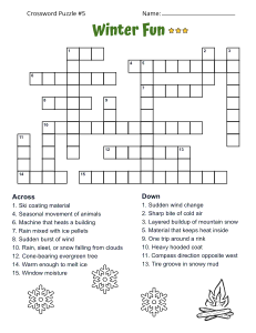 Printable Winter Crossword Puzzle for Adults. Level: Advanced. Crossword puzzle, winter, printable, free, answers, worksheet, classroom use, large print, PDF.