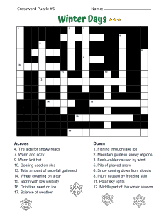 Advanced Winter Crossword Puzzle. Level: Challenging. Crossword puzzle, winter, printable, free, answers, worksheet, classroom use, large print, PDF.