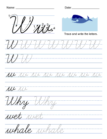 How to write in cursive. Letter W Cursive handwiting worksheets, traceable, alphabet, letter, free, printable, pdf, upper case, lower case, penmanship skills, a-z, practice, worksheet, sheets, writing, handwriting, paper, lined, blank, template, notepaper, png, print, download.