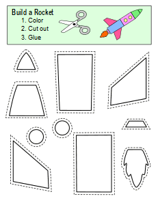 1. Cut and glue preschool worksheet (Rocket). Printable, free, cut and paste, worksheets, cutting, pasting, glue, activity, activities, preschool, color, practice, template, scissors, preschoolers, kindergarten, pdf, sheets, paper, print, download.