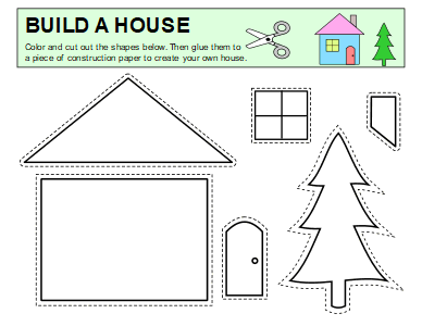 6. Preschool cut and paste sheet (House). Printable, free, cut and paste, worksheets, cutting, pasting, glue, activity, activities, preschool, color, practice, template, scissors, preschoolers, kindergarten, pdf, sheets, paper, print, download.