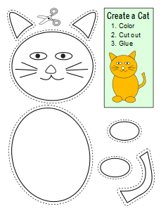 7. Printable cut and paste worksheet (Cat). Printable, free, cut and paste, worksheets, cutting, pasting, glue, activity, activities, preschool, color, practice, template, scissors, preschoolers, kindergarten, pdf, sheets, paper, print, download.