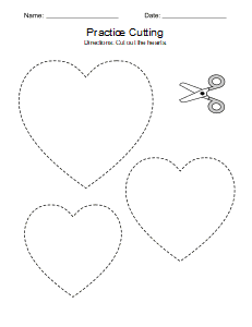 9. Cutting practice preschool. Hearts. Printable, free, cutting, worksheet, activities, preschool, practice, template, scissors, preschoolers, pdf, sheets, paper, print, download