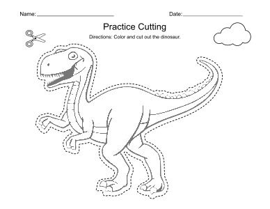 6. Cutting worksheet activity. Dinosaur (Preschool). Printable, free, cutting, worksheet, activities, preschool, practice, template, scissors, preschoolers, pdf, sheets, paper, print, download
