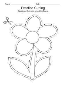 1. Cutting worksheet activity. Flower (Preschool). Printable, free, cutting, worksheet, activities, preschool, practice, template, scissors, preschoolers, pdf, sheets, paper, print, download