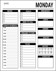 Daily planner template. Free printable daily planner template, pdf, notes, task list, organized, priorities, schedule, errands, print, download, online, simple, todo, for work, for school.