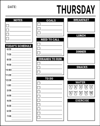 Daily planner template. Free printable daily planner template, pdf, notes, task list, organized, priorities, schedule, errands, print, download, online, simple, todo, for work, for school.