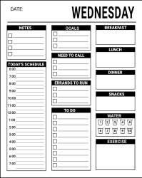 Printable daily planner. Free printable daily planner template, pdf, notes, task list, organized, priorities, schedule, errands, print, download, online, simple, todo, for work, for school.